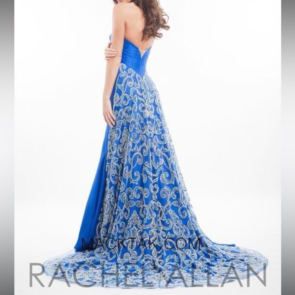 Rachel Allan Blue Strapless Sweetheart Gown